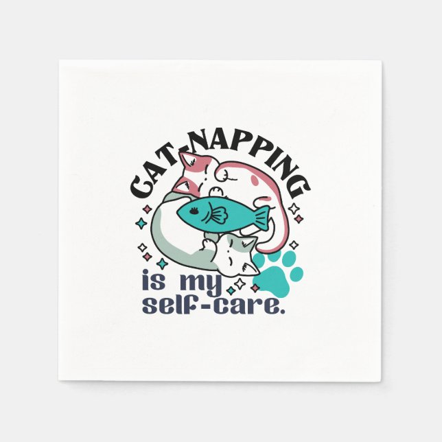 Cat-Napping Is My Self-Care: Cute Sleepy Cats Napkin (Front)