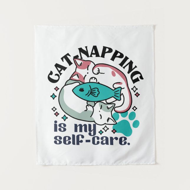 Cat-Napping Is My Self-Care: Cute Sleepy Cats Tapestry (Front)