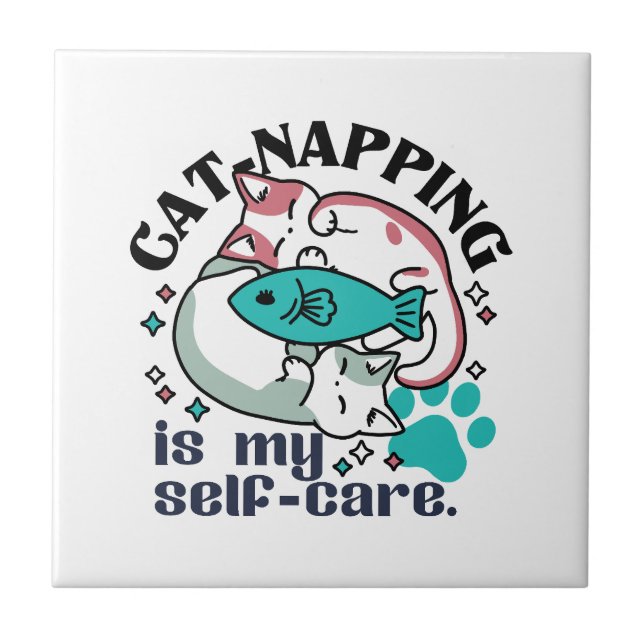 Cat-Napping Is My Self-Care: Cute Sleepy Cats Tile (Front)