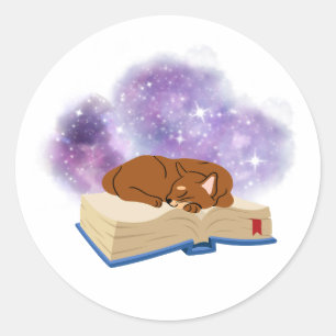 Cat napping on book sticker