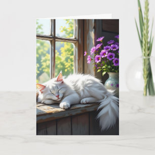Cat Napping on the Window Sill   Happy Birthday Card