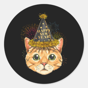 Cat New Year 2024 Happy New Years Eve NYE Classic Round Sticker
