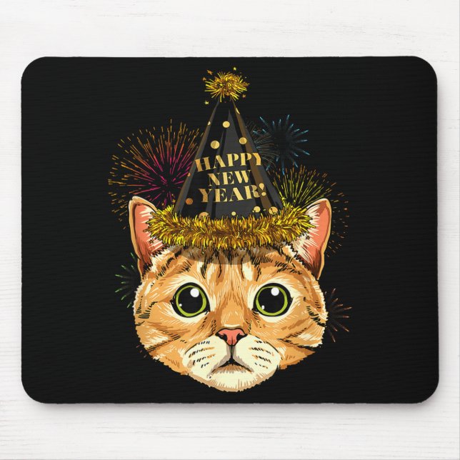 Cat New Year Shirt 2024 Happy New Years Eve Nye Fi Mouse Mat (Front)