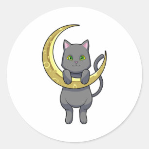 Cat Night Moon Classic Round Sticker