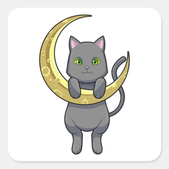 Cat Night Moon Square Sticker (Front)