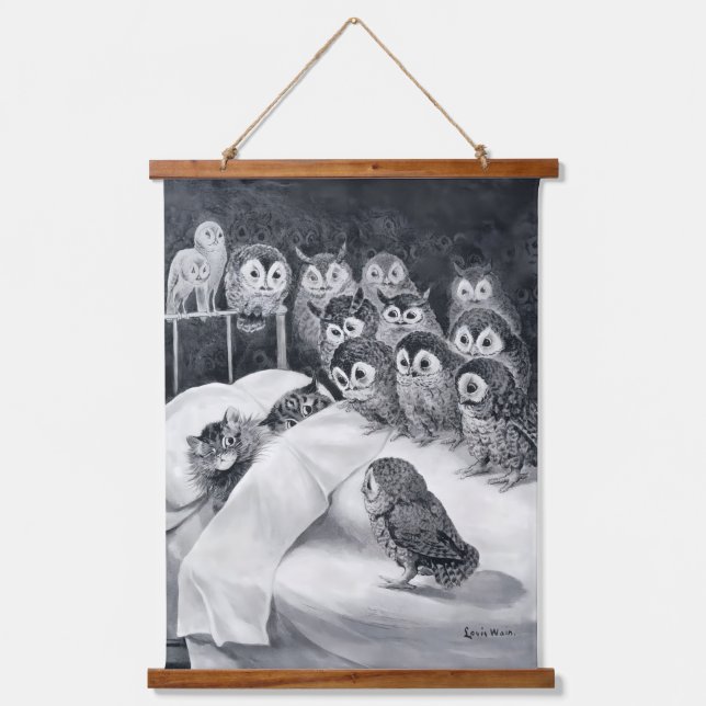 Cat Nightmare, Owl Bird, Louis Wain Hanging Tapestry (Front)