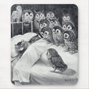 Cat Nightmare Owl Bird, Louis Wain Mouse Mat