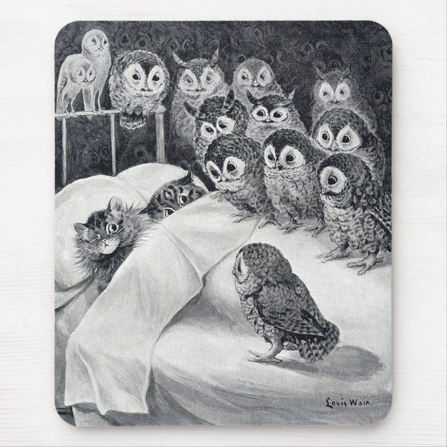 Cat Nightmare Owl Bird, Louis Wain Mouse Mat (Front)