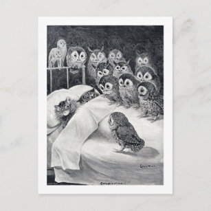 Cat Nightmare Owl Bird, Louis Wain Postcard