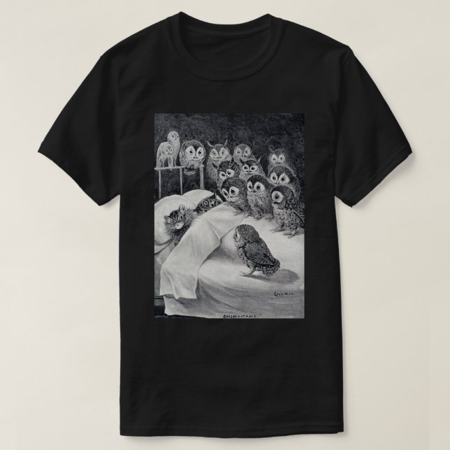 Cat Nightmare Owl Bird, Louis Wain T-Shirt (Design Front)