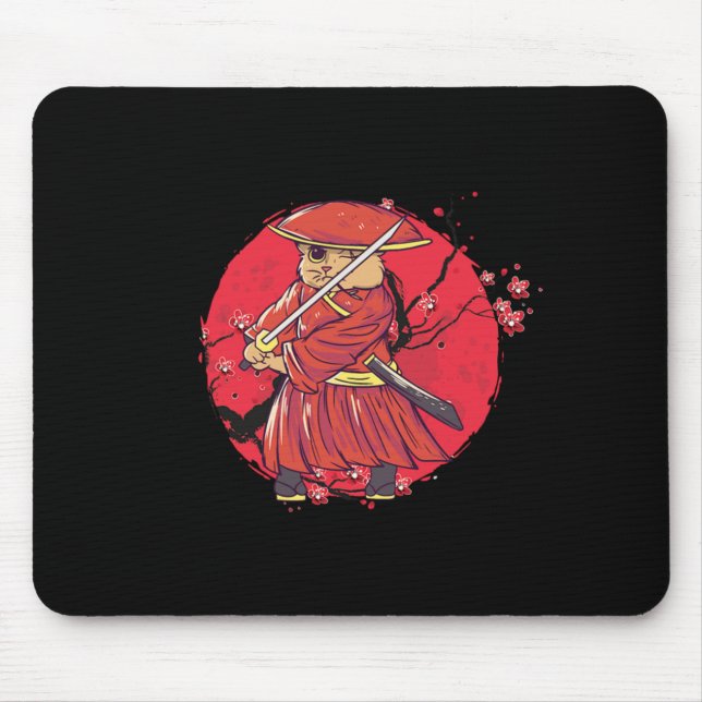 Cat Ninja Katana Kendo Sword Japan Samurai Gift Mouse Mat (Front)