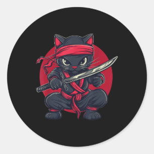 Cat Ninja Samurai Japan Japanese Flag Kawaii Funny Classic Round Sticker