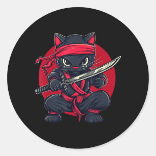 Cat Ninja Samurai Japan Japanese Flag Kawaii Funny Classic Round Sticker