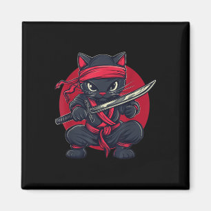 Cat Ninja Samurai Japan Japanese Flag Kawaii Funny Magnet