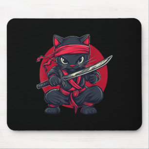 Cat Ninja Samurai Japan Japanese Flag Kawaii Funny Mouse Mat