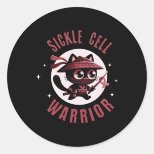 Cat Ninja Sickle Cell Warrior Burgundy Ribbon  Classic Round Sticker
