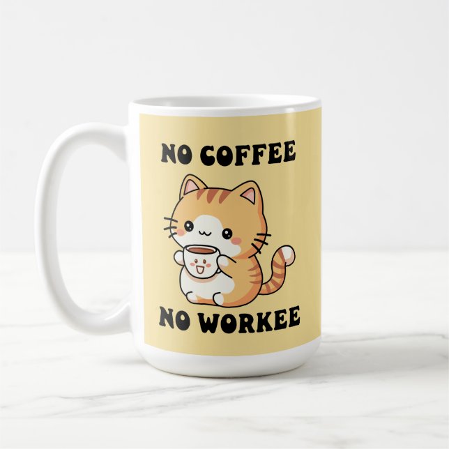 Cat No Coffee No Workee Grumpy Feline Humour Gift Mug (Left)