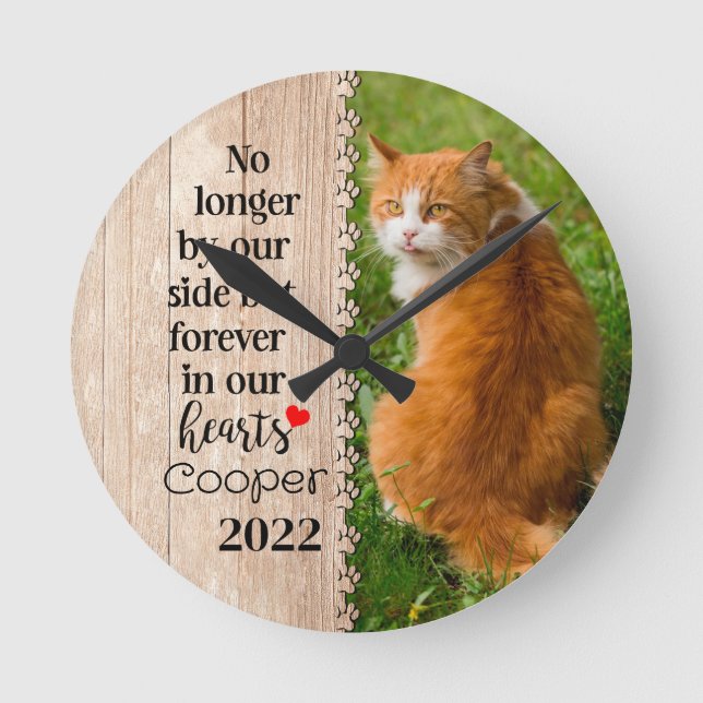 Cat No Longer By Our Side But Forever In Our Heart Round Clock (Front)