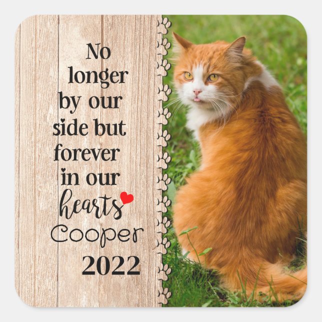 Cat No Longer By Our Side But Forever In Our Heart Square Sticker (Front)