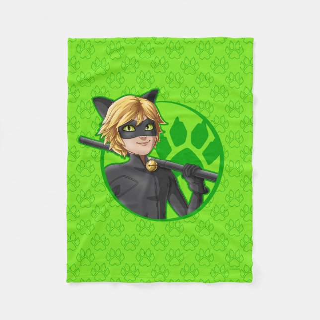Cat Noir Green Badge Fleece Blanket (Front)