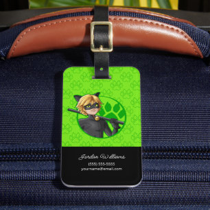 Cat Noir Green Badge Luggage Tag