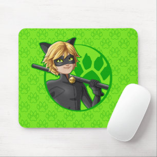 Cat Noir Green Badge Mouse Mat