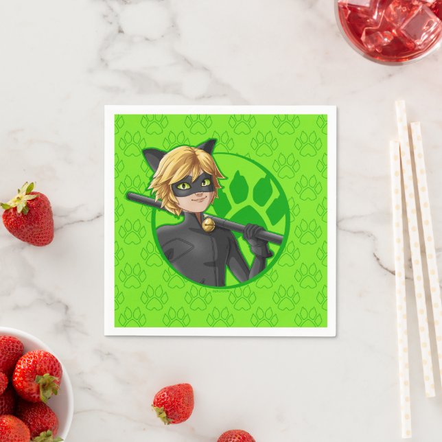 Cat Noir Green Badge Napkin (Insitu)
