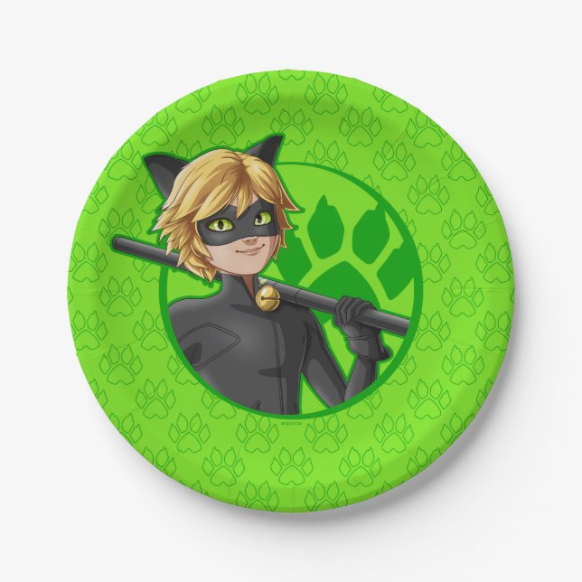Cat Noir Green Badge Paper Plate (Front)