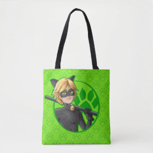 Cat Noir Green Badge Tote Bag