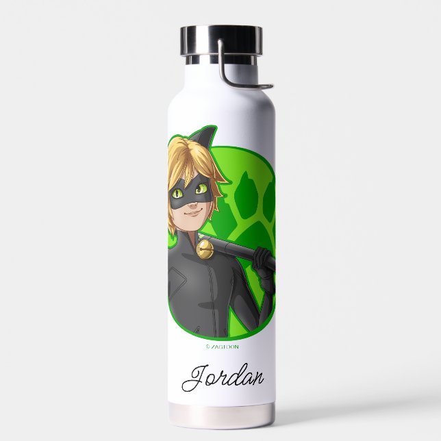 Cat Noir Green Badge Water Bottle (Left)
