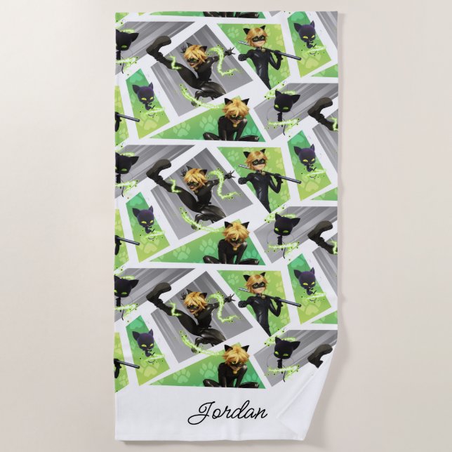 Cat Noir & Plagg Pattern Beach Towel (Front)
