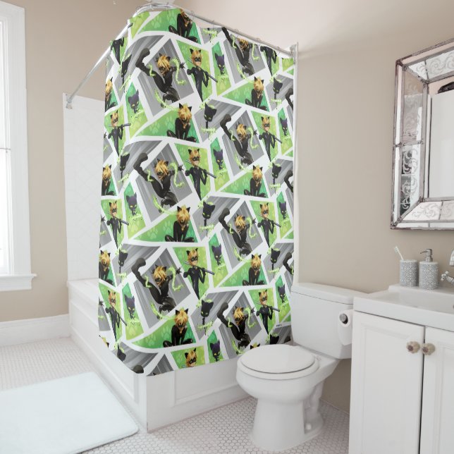 Cat Noir & Plagg Pattern Shower Curtain (In Situ)