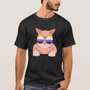 Cat Nonbinary Flag Sunglasses Lgbt Pride Non Binar T-Shirt