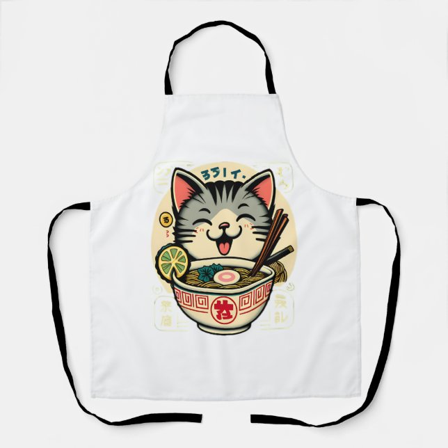 Cat Noodle Japanese Anime ga Kawaii Cat Apron (Front)
