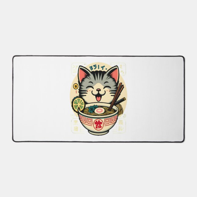 Cat Noodle Japanese Anime ga Kawaii Cat Desk Mat (Front)