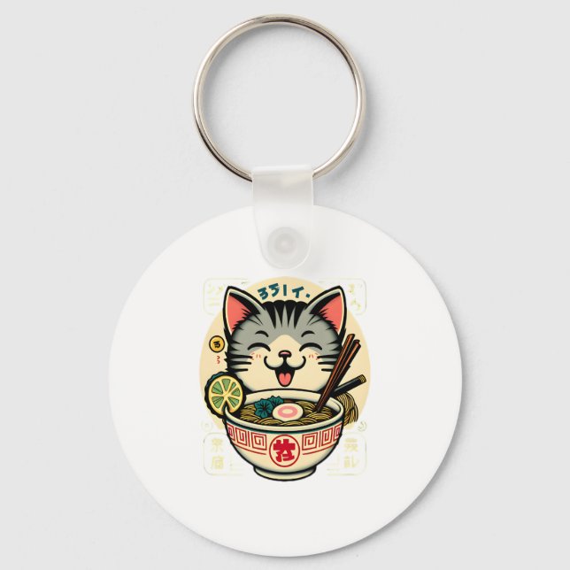 Cat Noodle Japanese Anime ga Kawaii Cat Key Ring (Front)