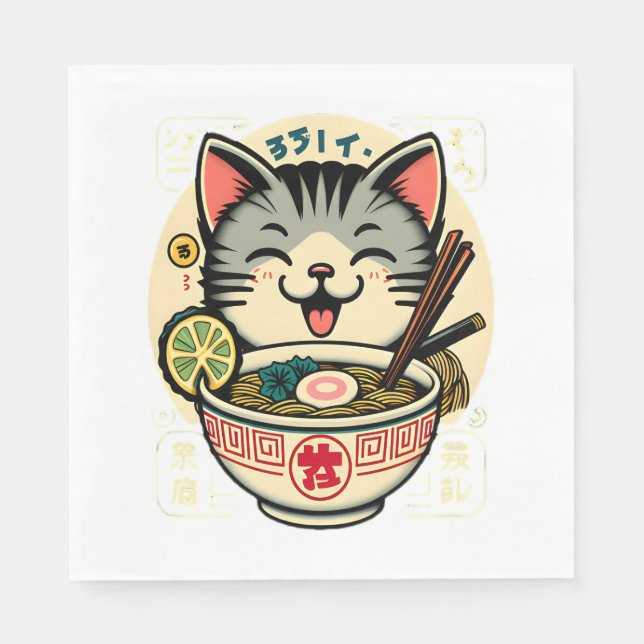 Cat Noodle Japanese Anime ga Kawaii Cat Napkin (Front)