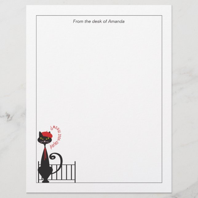 Cat Notepaper Stationery Custom Letterhead (Front)