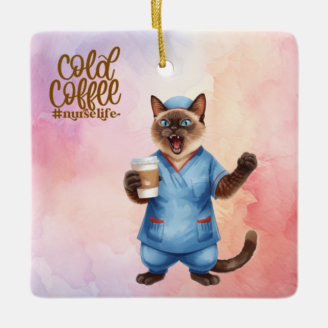 Cat Nurse life Cold Coffee  Ceramic Ornament (Front)