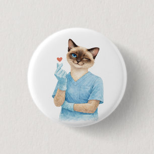 Cat Nurse with Mini Heart sending Love 3 Cm Round Badge