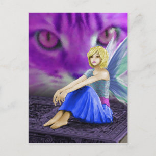 Cat Observes Fairy Postcard