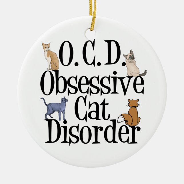 Cat Obsessed Ceramic Tree Decoration (Front)