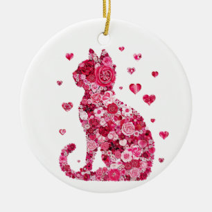 Cat of Roses Ceramic Tree Decoration