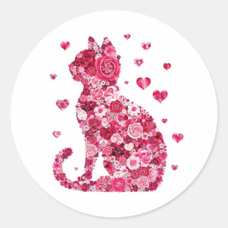 Cat of Roses Classic Round Sticker
