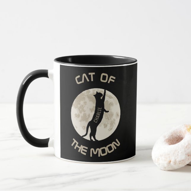 Cat Of The Moon Personalise name Mug (With Donut)