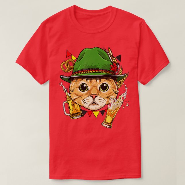 Cat Oktoberfest Lederhosen Costume German Beer Fes T-Shirt (Design Front)