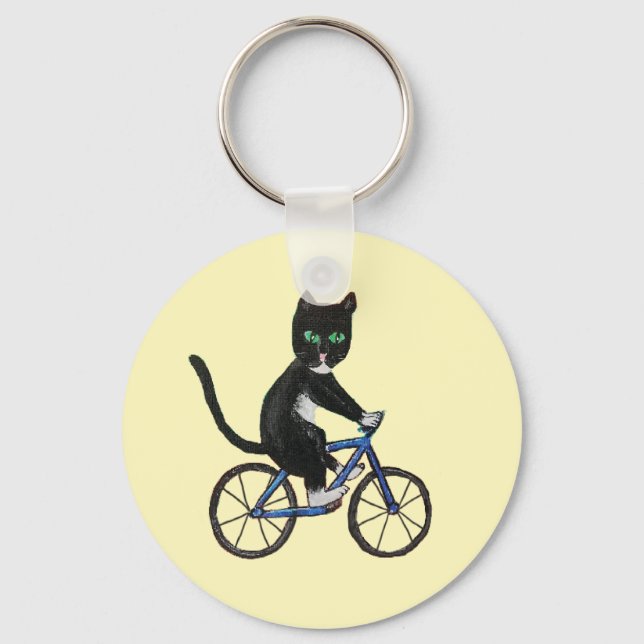 Cat on a bicycle keyring cat lovers cycles (Front)