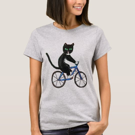 Cat on a bike tshirt for women cats on bikes | Zazzle.co.uk