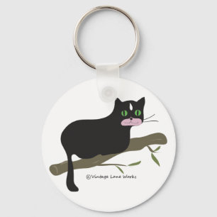 Cat on a Branch Key Ring