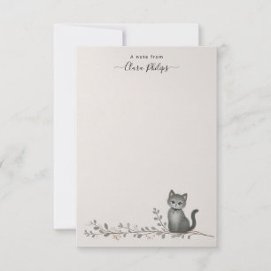 Cat on a branch note card with name